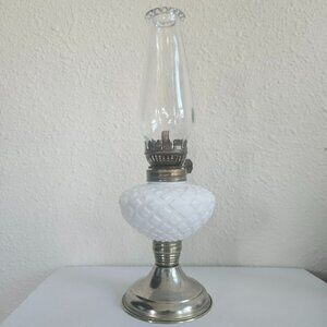 Vintage Metal and Milk Glass Oil Lamp